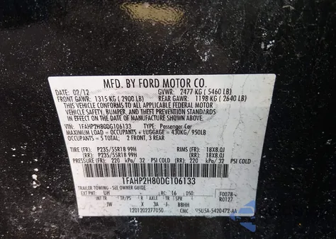 2013 Ford Taurus Sel z USA, uszkodzony, nr VIN 1FAHP2H80DG106133